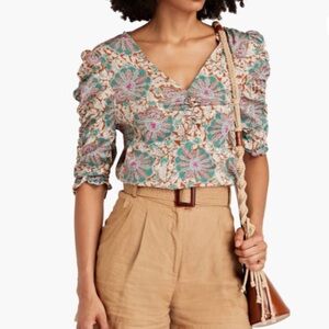 Veronica Beard Henrietta Paisley  Rouched Silk Blouse